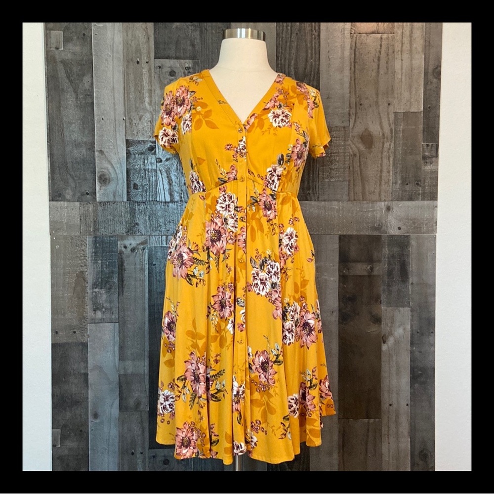 Torrid floral midi dress button up v-neck flowy pockets spring